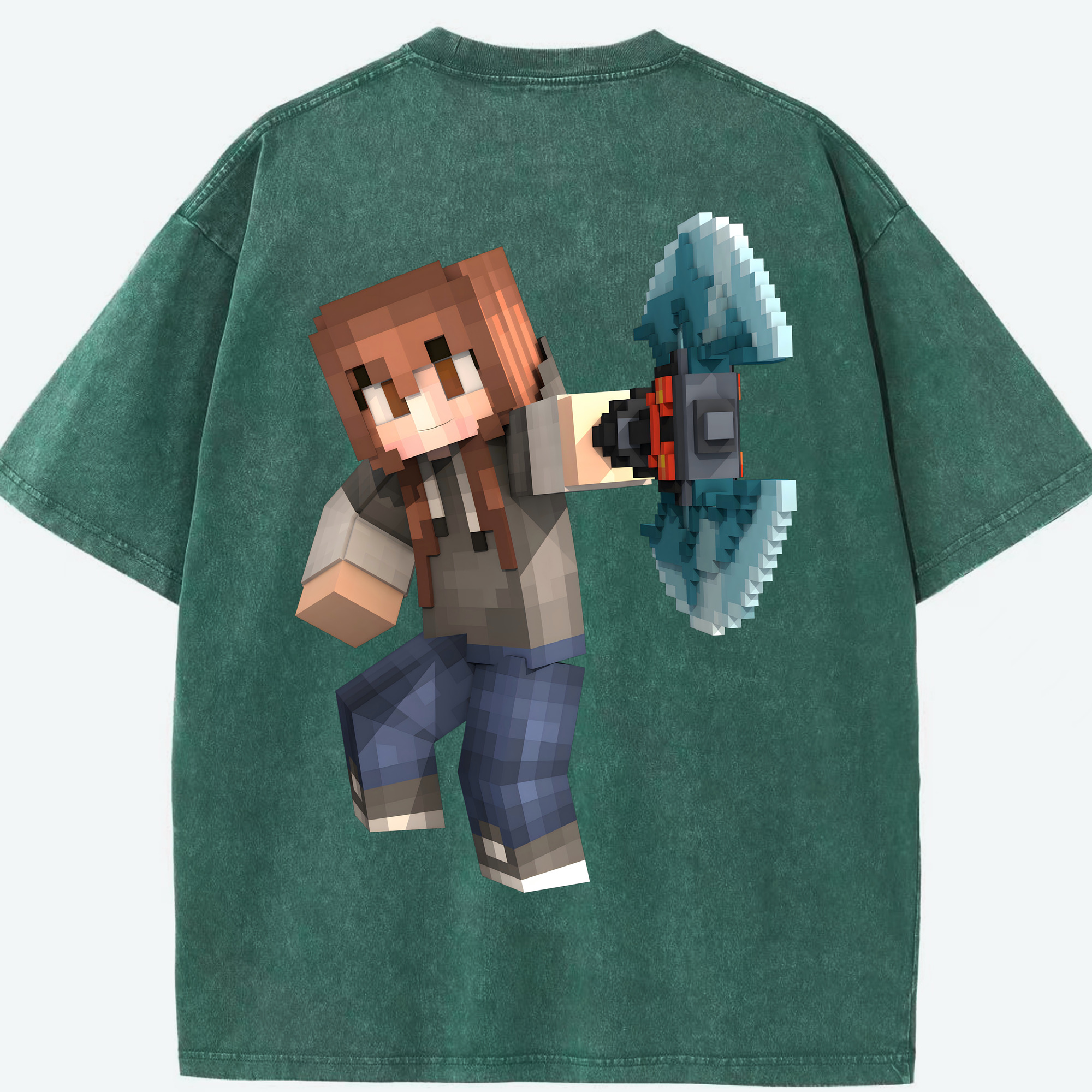 （画像用） マインクラフト ブロックの世界 Minecraft MC Block world 綿100% ヴィンテージ風 半袖Tシャツ（背面プリント）